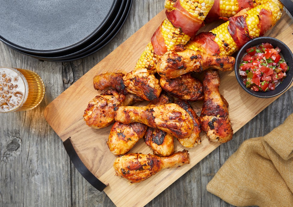 Click to play BBQ Chicken Drumsticks & Corn  recipe video on YouTube